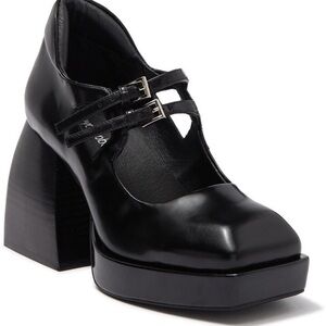 Jeffrey Campbell Black Leather Double Strap Mary Jane Platform Shoes SZ 7